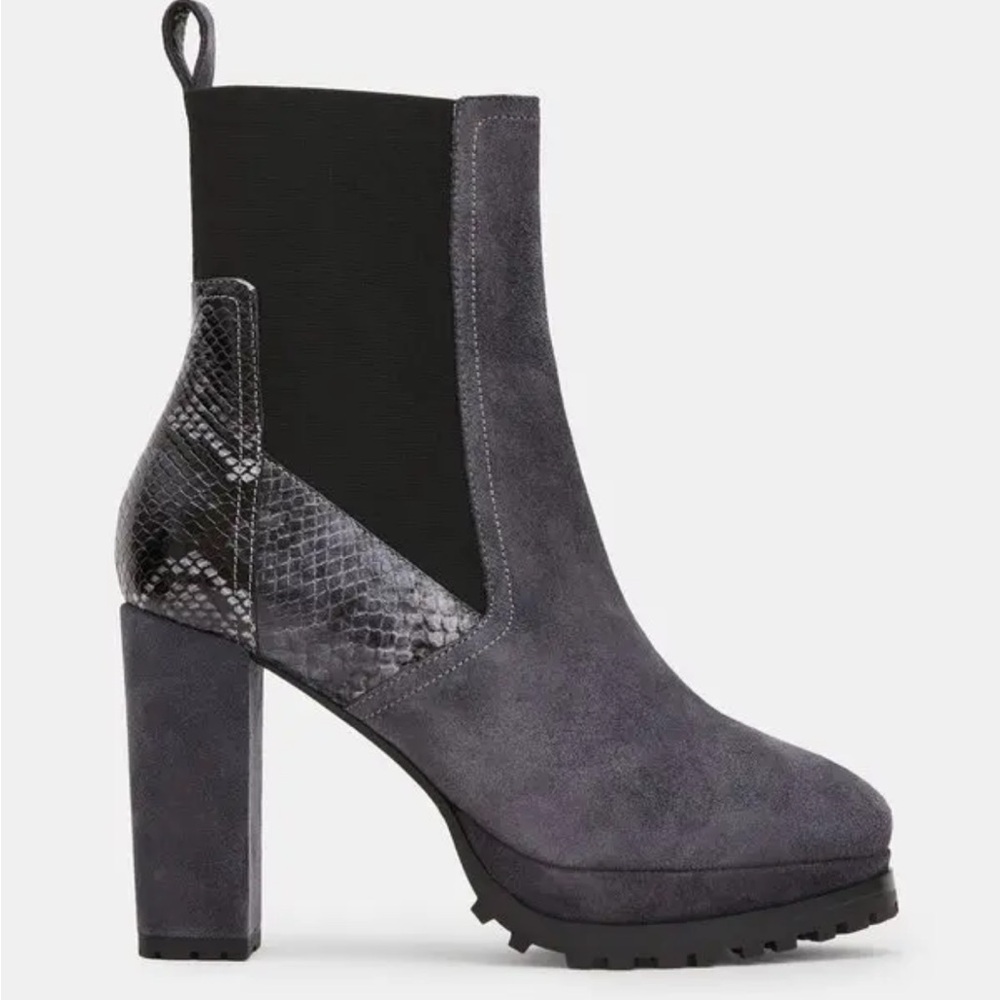 ALL SAINTS Sahara Snakeskin
Embossed Suede Bootie Size 40 US 10 Dark
Grey NEW